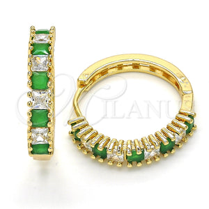 Gold Filled Hoop Earrings — Huggie Hoop with Green and White Cubic Zirconia — main product view — SKU 120428 | Oro Laminado aretes de aro — Huggie Hoop with Green and blanco Cubic Zirconia — SKU 120428