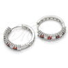 Rhodium Gold Filled Huggie Hoop, with Garnet and White Cubic Zirconia, Polished, Rhodium Finish, 02.210.0105.7.25