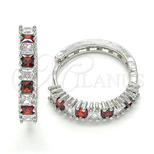 White Gold Filled Hoop Earrings — Huggie Hoop with Garnet and White Cubic Zirconia — main product view — SKU 120430 | Oro Laminado Blanco aretes de aro — Huggie Hoop with Garnet and blanco Cubic Zirconia — SKU 120430