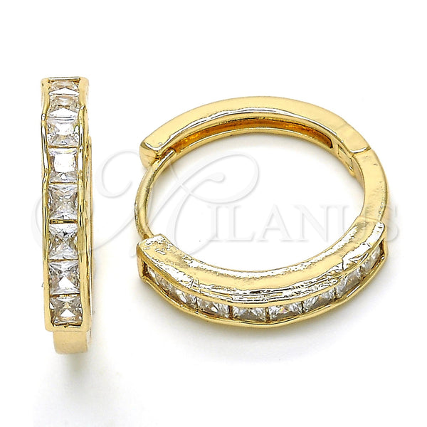 Gold Filled Hoop Earrings — Huggie Hoop with White Cubic Zirconia Polished 02. — main product view — SKU 120433 | Oro Laminado aretes de aro — Huggie Hoop with blanco Cubic Zirconia pulido 02. — SKU 120433