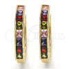 Oro Laminado Huggie Hoop, Gold Filled Style with Multicolor Cubic Zirconia, Polished, Golden Finish, 02.210.0106.1.25