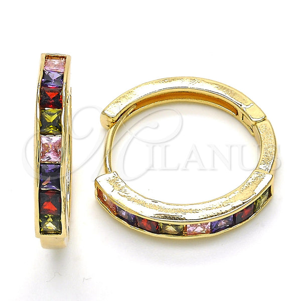 Gold Filled Hoop Earrings — Huggie Hoop with Multicolor Cubic Zirconia Polished 02. — main product view — SKU 120434 | Oro Laminado aretes de aro — Huggie Hoop with Multicolor Cubic Zirconia pulido 02. — SKU 120434