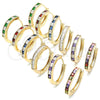 Oro Laminado Huggie Hoop, Gold Filled Style with Multicolor Cubic Zirconia, Polished, Golden Finish, 02.210.0106.1.25