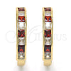 Oro Laminado Huggie Hoop, Gold Filled Style with Garnet and White Cubic Zirconia, Polished, Golden Finish, 02.210.0106.2.25