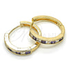 Oro Laminado Huggie Hoop, Gold Filled Style with Amethyst and White Cubic Zirconia, Polished, Golden Finish, 02.210.0106.3.25