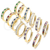 Oro Laminado Huggie Hoop, Gold Filled Style with Sapphire Blue and White Cubic Zirconia, Polished, Golden Finish, 02.210.0106.4.25