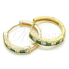 Oro Laminado Huggie Hoop, Gold Filled Style with Green and White Cubic Zirconia, Polished, Golden Finish, 02.210.0106.5.25