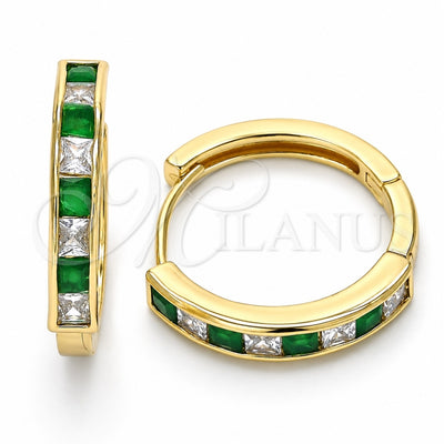 Oro Laminado Huggie Hoop, Gold Filled Style with Green and White Cubic Zirconia, Polished, Golden Finish, 02.210.0106.5.25