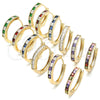 Oro Laminado Huggie Hoop, Gold Filled Style with Green and White Cubic Zirconia, Polished, Golden Finish, 02.210.0106.5.25