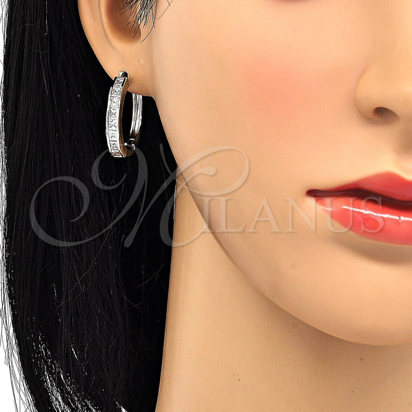 White Gold Filled Hoop Earrings — Huggie Hoop with White Cubic Zirconia Polished 02. — alternate product view — SKU 120439 | Oro Laminado Blanco aretes de aro — Huggie Hoop with blanco Cubic Zirconia pulido 02. — SKU 120439