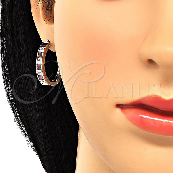 White Gold Filled Hoop Earrings — Huggie Hoop with Garnet and White Cubic Zirconia — alternate product view — SKU 120440 | Oro Laminado Blanco aretes de aro — Huggie Hoop with Garnet and blanco Cubic Zirconia — SKU 120440