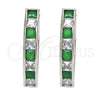 Rhodium Gold Filled Huggie Hoop, with Green and White Cubic Zirconia, Polished, Rhodium Finish, 02.210.0106.9.25