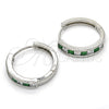 Rhodium Gold Filled Huggie Hoop, with Green and White Cubic Zirconia, Polished, Rhodium Finish, 02.210.0106.9.25