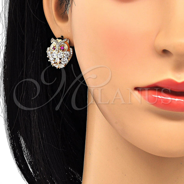 Gold Filled Ring — Stud Earring Owl Design with Garnet and White — alternate product view — SKU 120461 | Oro Laminado anillo — Stud Earring Owl diseño with Garnet and blanco — SKU 120461