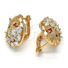 Oro Laminado Stud Earring, Gold Filled Style Owl Design, with Garnet and White Cubic Zirconia, Polished, Golden Finish, 02.26.0252