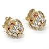 Oro Laminado Stud Earring, Gold Filled Style Owl Design, with Garnet and White Cubic Zirconia, Polished, Golden Finish, 02.26.0252
