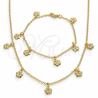 Oro Laminado Necklace and Bracelet, Gold Filled Style Flower Design, Polished, Golden Finish, 06.63.0210