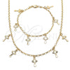 Oro Laminado Necklace and Bracelet, Gold Filled Style Cross Design, Polished, Golden Finish, 06.63.0211