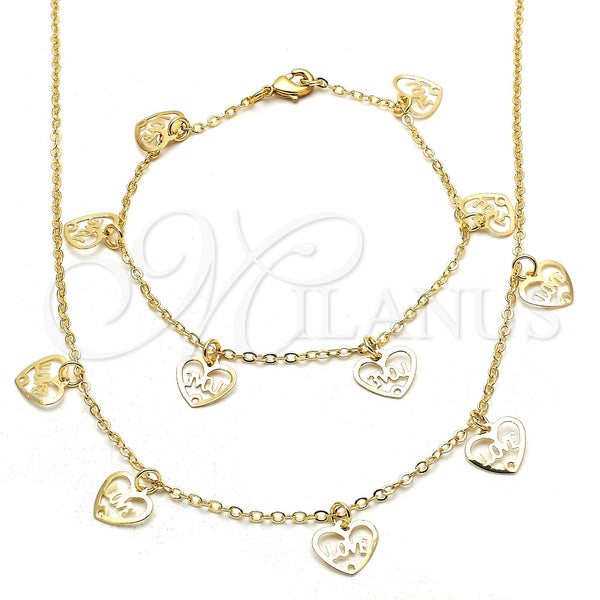 Gold Filled Bracelet — Necklace and Bracelet Heart and Love Design Polished — main product view — SKU 120491 | Oro Laminado brazalete — Necklace and Bracelet corazón and Love diseño pulido — SKU 120491