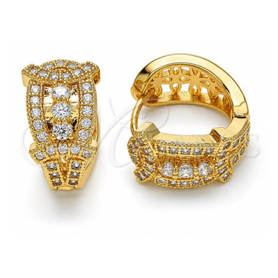 Oro Laminado Huggie Hoop, Gold Filled Style with White Cubic Zirconia, Polished, Golden Finish, 02.264.0021.15