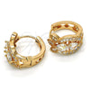 Oro Laminado Huggie Hoop, Gold Filled Style Teardrop Design, with White Cubic Zirconia, Polished, Golden Finish, 02.264.0023.15