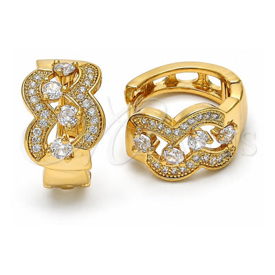 Oro Laminado Huggie Hoop, Gold Filled Style with White Cubic Zirconia, Polished, Golden Finish, 02.264.0028.20