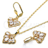 Oro Laminado Earring and Pendant Adult Set, Gold Filled Style Heart and Teardrop Design, with White Cubic Zirconia, Polished, Golden Finish, 10.264.0003