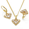 Oro Laminado Earring and Pendant Adult Set, Gold Filled Style Heart and Teardrop Design, with White Cubic Zirconia, Polished, Golden Finish, 10.264.0003