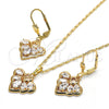 Oro Laminado Earring and Pendant Adult Set, Gold Filled Style Heart and Teardrop Design, with White Cubic Zirconia, Polished, Golden Finish, 10.264.0003