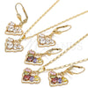 Oro Laminado Earring and Pendant Adult Set, Gold Filled Style Heart and Teardrop Design, with White Cubic Zirconia, Polished, Golden Finish, 10.264.0003