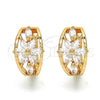 Oro Laminado Huggie Hoop, Gold Filled Style Flower Design, with White Cubic Zirconia, Polished, Golden Finish, 02.264.0030.15