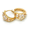 Oro Laminado Huggie Hoop, Gold Filled Style Flower Design, with White Cubic Zirconia, Polished, Golden Finish, 02.264.0030.15