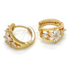 Oro Laminado Huggie Hoop, Gold Filled Style Flower Design, with White Cubic Zirconia, Polished, Golden Finish, 02.264.0030.15