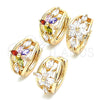 Oro Laminado Huggie Hoop, Gold Filled Style Flower Design, with White Cubic Zirconia, Polished, Golden Finish, 02.264.0030.15