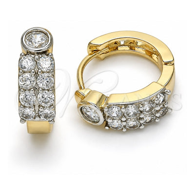 Oro Laminado Huggie Hoop, Gold Filled Style with White Cubic Zirconia, Polished, Two Tone, 02.210.0107.15