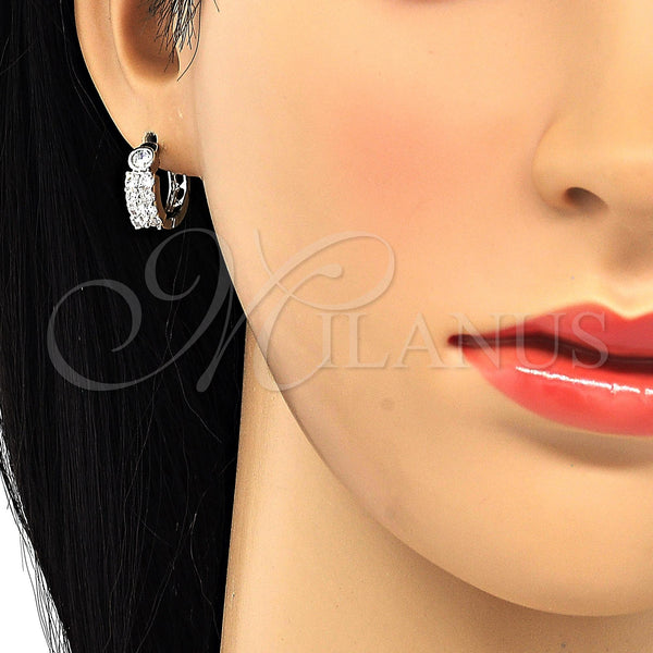 White Gold Filled Hoop Earrings — Huggie Hoop with White Cubic Zirconia Polished 02. — alternate product view — SKU 120537 | Oro Laminado Blanco aretes de aro — Huggie Hoop with blanco Cubic Zirconia pulido 02. — SKU 120537