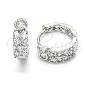 White Gold Filled Hoop Earrings — Huggie Hoop with White Cubic Zirconia Polished 02. — main product view — SKU 120537 | Oro Laminado Blanco aretes de aro — Huggie Hoop with blanco Cubic Zirconia pulido 02. — SKU 120537
