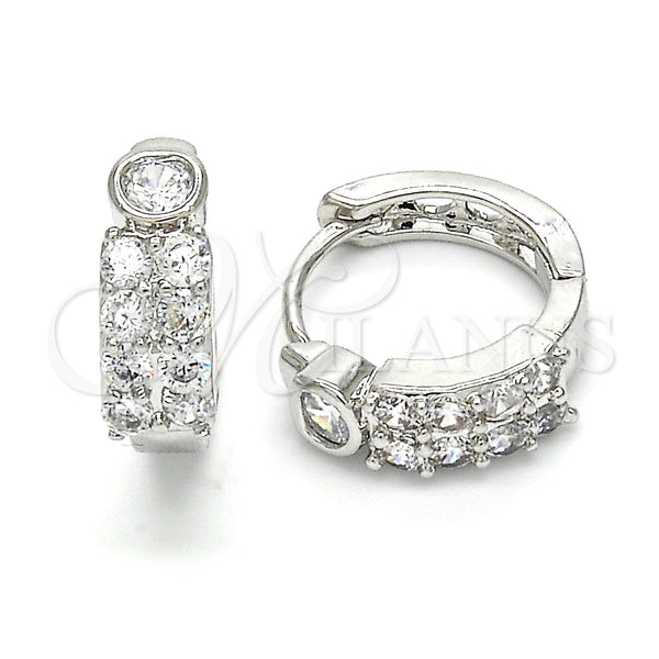 White Gold Filled Hoop Earrings — Huggie Hoop with White Cubic Zirconia Polished 02. — main product view — SKU 120537 | Oro Laminado Blanco aretes de aro — Huggie Hoop with blanco Cubic Zirconia pulido 02. — SKU 120537