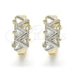 Oro Laminado Huggie Hoop, Gold Filled Style Baguette Design, with White Cubic Zirconia, Polished, Two Tone, 02.210.0036.2.15