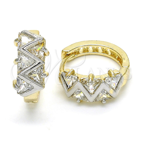 Gold Filled Hoop Earrings — Huggie Hoop Baguette Design with White Cubic Zirconia — main product view — SKU 120539 | Oro Laminado aretes de aro — Huggie Hoop Baguette diseño with blanco Cubic Zirconia — SKU 120539