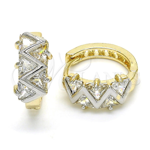 Oro Laminado Huggie Hoop, Gold Filled Style Baguette Design, with White Cubic Zirconia, Polished, Two Tone, 02.210.0036.2.15
