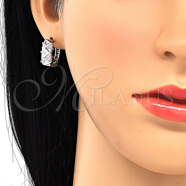 White Gold Filled Hoop Earrings — Huggie Hoop with White Cubic Zirconia Polished 02. — alternate product view — SKU 120540 | Oro Laminado Blanco aretes de aro — Huggie Hoop with blanco Cubic Zirconia pulido 02. — SKU 120540
