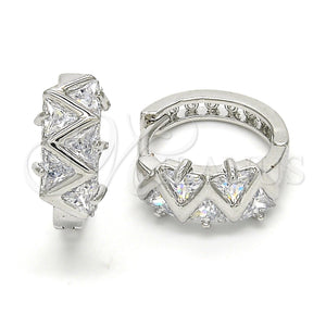White Gold Filled Hoop Earrings — Huggie Hoop with White Cubic Zirconia Polished 02. — main product view — SKU 120540 | Oro Laminado Blanco aretes de aro — Huggie Hoop with blanco Cubic Zirconia pulido 02. — SKU 120540
