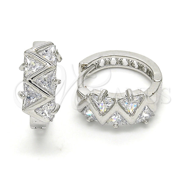 White Gold Filled Hoop Earrings — Huggie Hoop with White Cubic Zirconia Polished 02. — main product view — SKU 120540 | Oro Laminado Blanco aretes de aro — Huggie Hoop with blanco Cubic Zirconia pulido 02. — SKU 120540