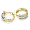 Oro Laminado Huggie Hoop, Gold Filled Style Baguette Design, with White Cubic Zirconia, Polished, Two Tone, 02.210.0109.15