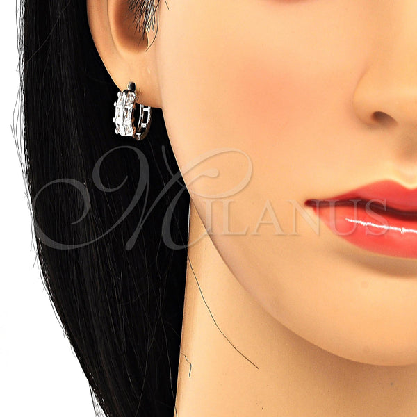 White Gold Filled Hoop Earrings — Huggie Hoop with White Cubic Zirconia Polished 02. — alternate product view — SKU 120545 | Oro Laminado Blanco aretes de aro — Huggie Hoop with blanco Cubic Zirconia pulido 02. — SKU 120545