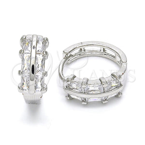 White Gold Filled Hoop Earrings — Huggie Hoop with White Cubic Zirconia Polished 02. — main product view — SKU 120545 | Oro Laminado Blanco aretes de aro — Huggie Hoop with blanco Cubic Zirconia pulido 02. — SKU 120545