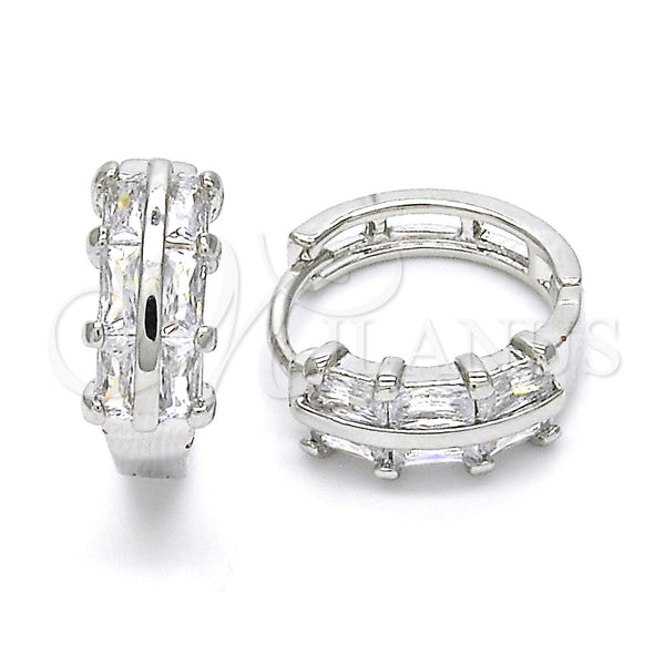 White Gold Filled Hoop Earrings — Huggie Hoop with White Cubic Zirconia Polished 02. — main product view — SKU 120545 | Oro Laminado Blanco aretes de aro — Huggie Hoop with blanco Cubic Zirconia pulido 02. — SKU 120545