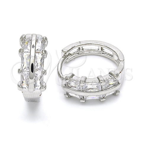 Rhodium Gold Filled Huggie Hoop, with White Cubic Zirconia, Polished, Rhodium Finish, 02.210.0109.1.15