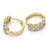 Oro Laminado Huggie Hoop, Gold Filled Style with White Cubic Zirconia, Polished, Two Tone, 02.210.0110.15
